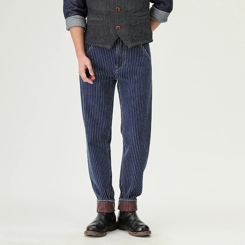 Vintage Slim Fit Denim Striped Casual Jeans Pants