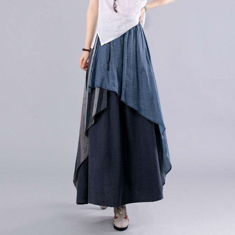 Retro Linen-cotton Dress in Blue
