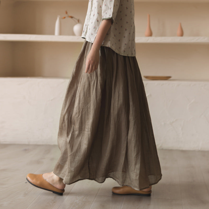 Solid Color Cotton-linen Loose Skirts Dresses