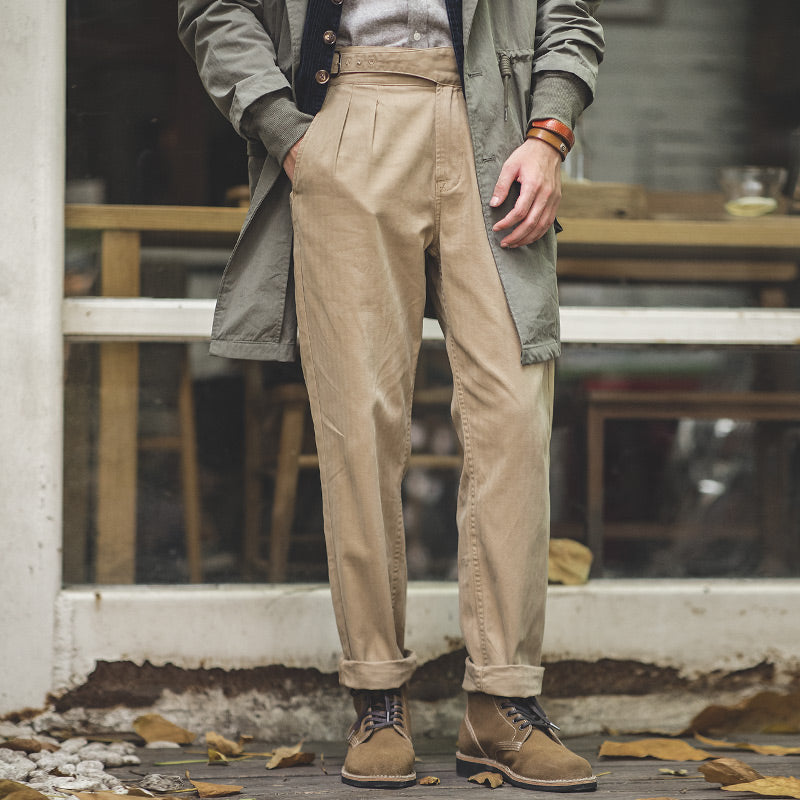 Elastic Vintage Casual Overalls Cargo Work Pant Classic Stright Trousers