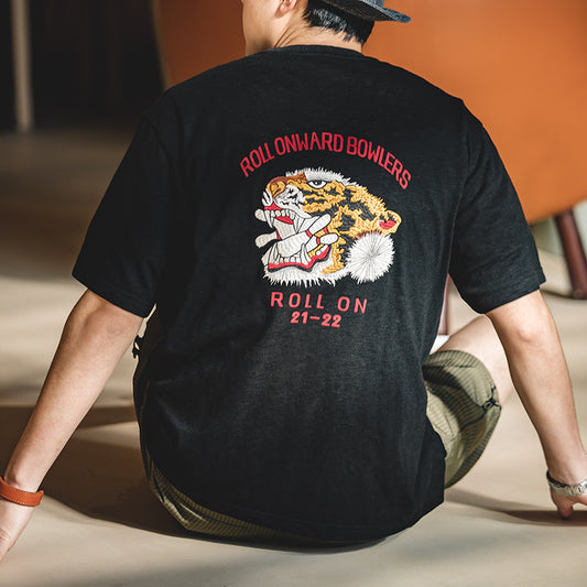 Retro Tiger Embroidered Cotton T-shirt