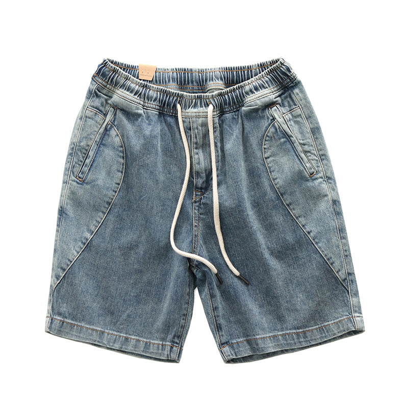 Retro Summer Elastic Waist Striped Denim Shorts