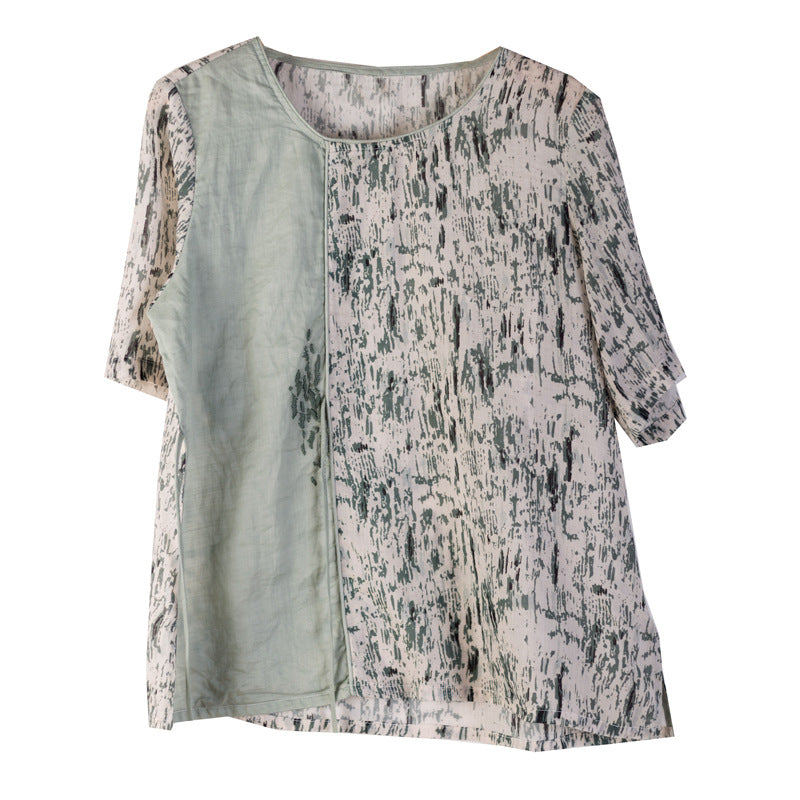 Cotton-linen Loose Shirts Tops in Green