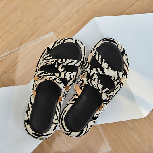Retro Zebra-striped Summer Sandals