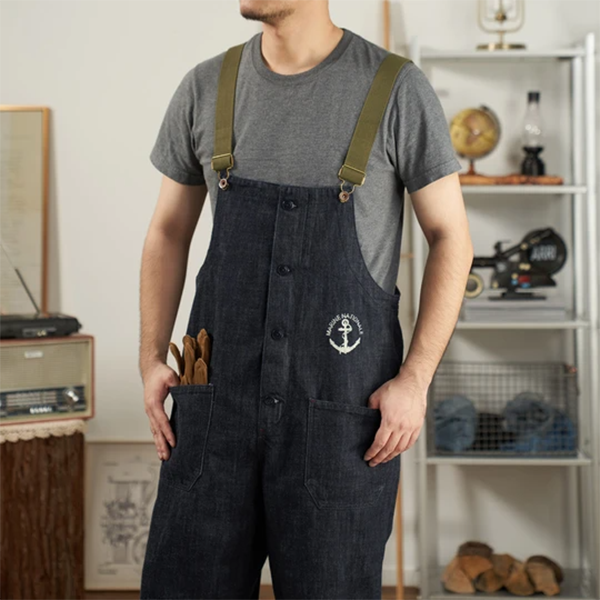 Retro Military Style Naval Casual Deck Overalls Dungaree In Blue